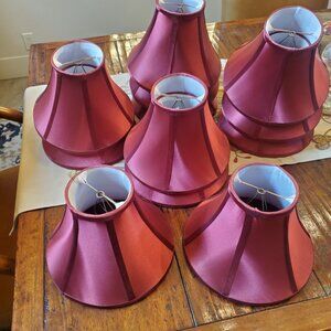 Set of 4 Lamp Shades Red Satin with White satin Lining Clip-on 6 3/4H x 4T x 9B